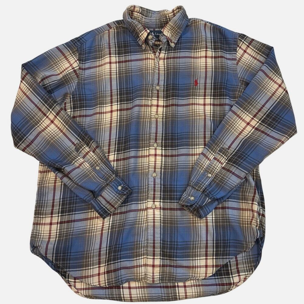 Vintage Polo Ralph Lauren Shirt Mens XL Blue Plaid Button Up Long Sleeve Preppy